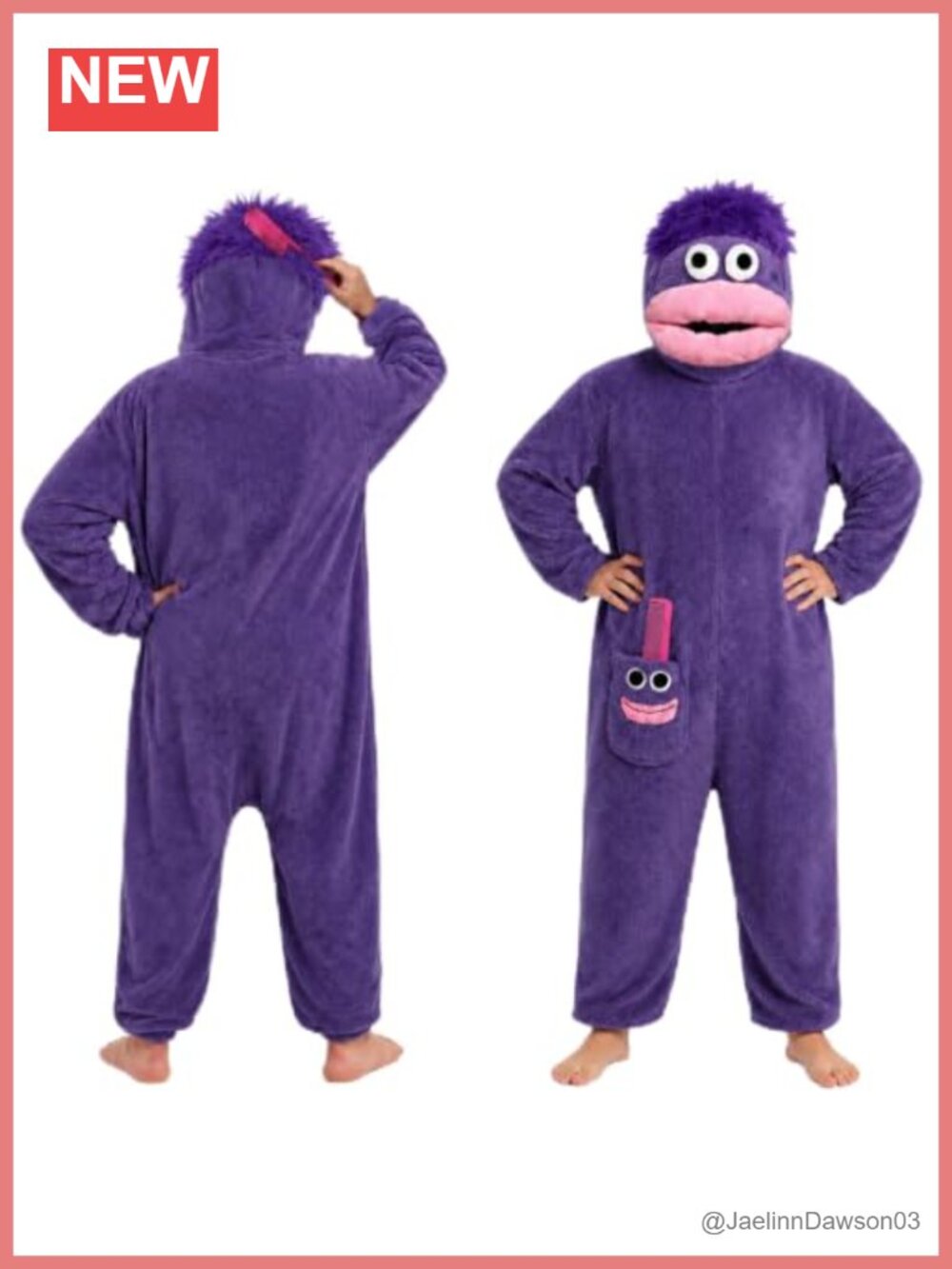 Big Mouth Monster Onesie Coral Fleece Hooded Adult Pajamas Halloween Costume